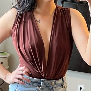 NEW - Brown cowl neck body suit